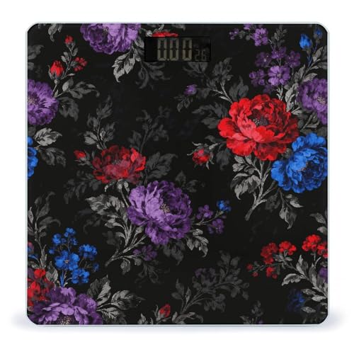 Báscula Digital de Baño Floral Negra Precisa y Estable
