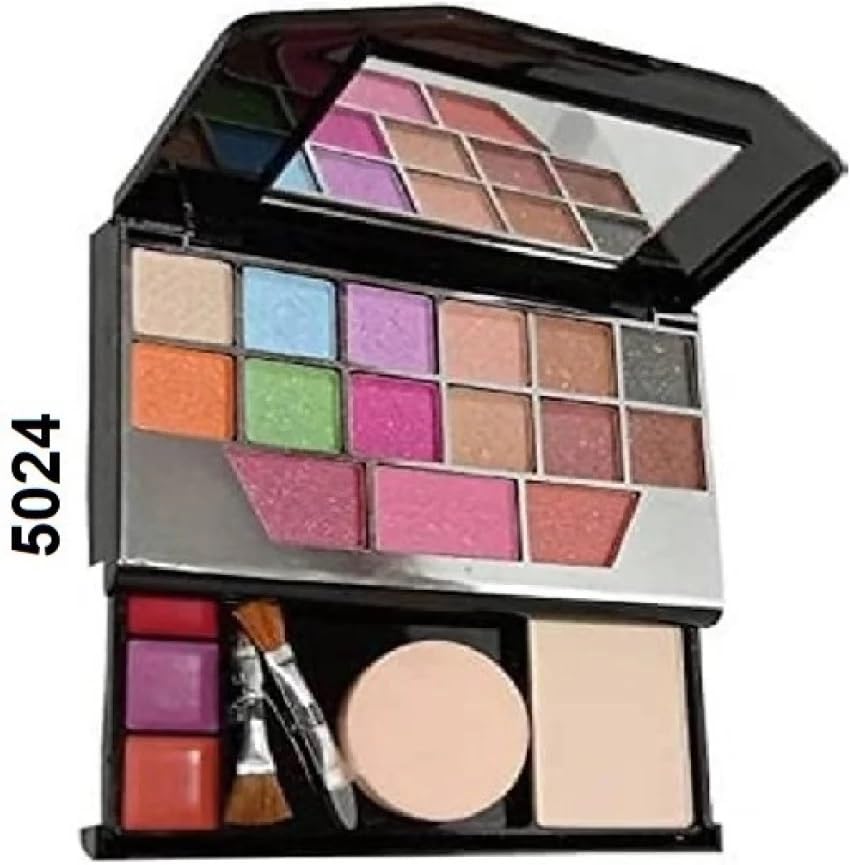 Image of SKINPLUS 7pcs Makeup Brush set with Makeup Kit + 2 pc Blender Puff and 3IN1 (KAJAL+MASCARA+EYELINER) Combo (6 Items in the set)
