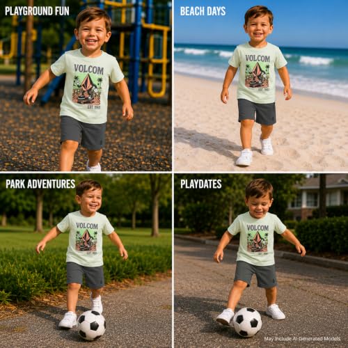 Image of Volcom Toddler Baby Boy Shorts Set - 2 Piece Short Sleeve Graphic Tees and Tech Stretch Shorts for Boys Infant Summer Clothes