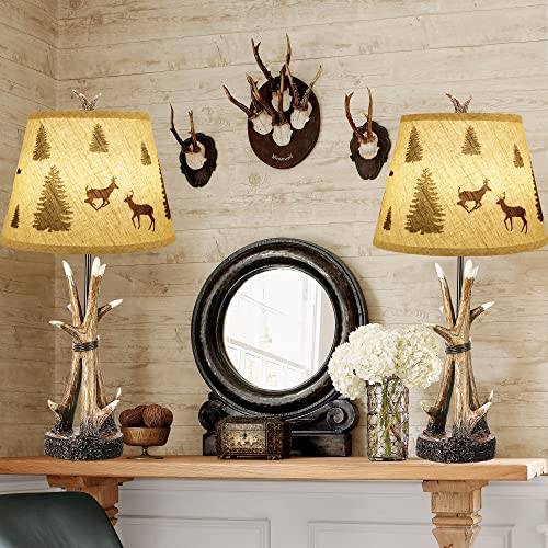 Farmhouse Deer Antler Table Lamps For Living Room Set Of 2, 3-Way Dimmable Touch Rustic Bedside Lamp For Bedroom, Western Resin Nightstand Lamps With 2 Usb Port For Country Cabin, 2 Bulbs Include #TOP7