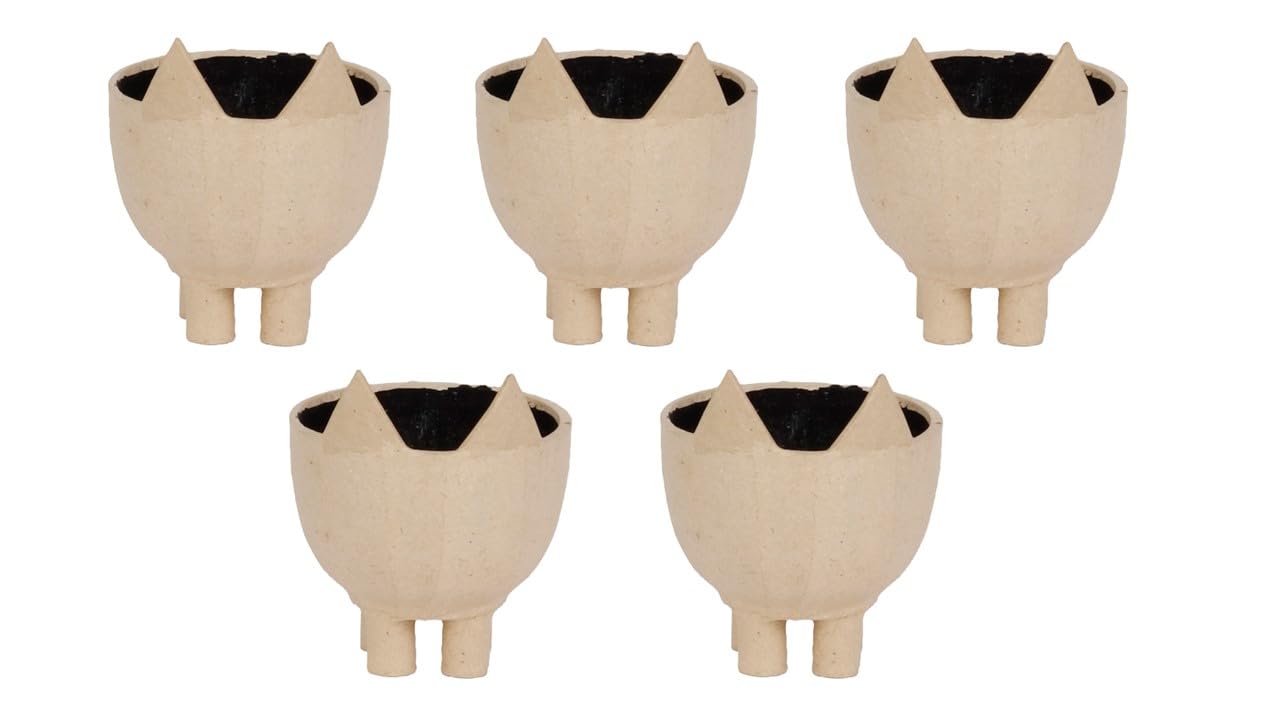 Décopatch HD056Cpack - Un Lot de 5 Supports en Papier brun mâché 8X8X6 cm - Waterproof - Cache-Pot Renard