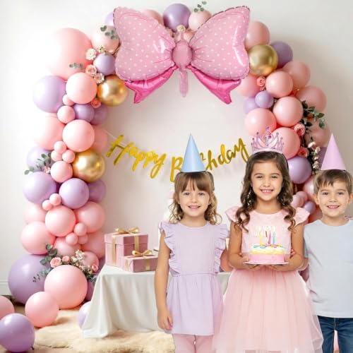 Image of SpecialYou Bow Theme Happy Birthday Decoration Kit for Girls- 59Pcs with Pink & Purple Balloons for Birthday Decor Items, Foil Balloon Decoration Kit