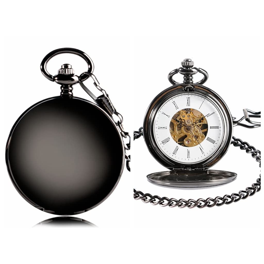 Męski srebrny zegarek z ręcznym nakręcaniem Steampunk Elegancki design Double Hollow mechaniczny zegarek kieszonkowy (kolor: A) (C)