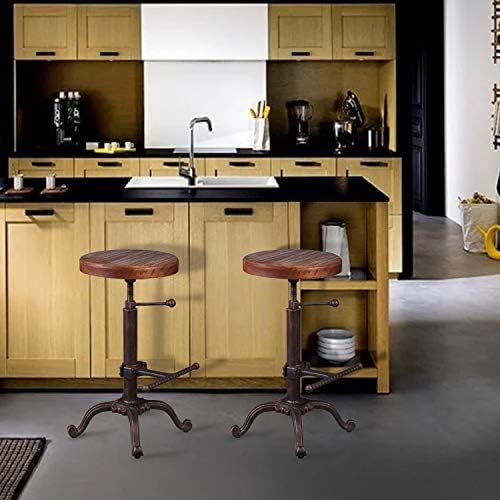 Topower Industrial Retro Vintage Farm Wooden Tractor Stool Kitchen Swivel Height Adjustable bar Stool (Copper)