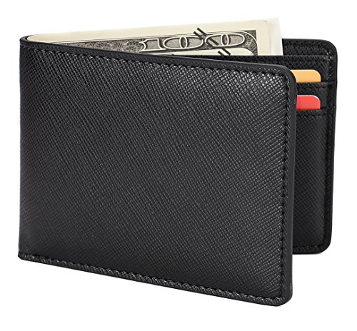 Mens Slim Front Pocket Wallet ID Window Card Case with RFID Blocking - Cross Black2