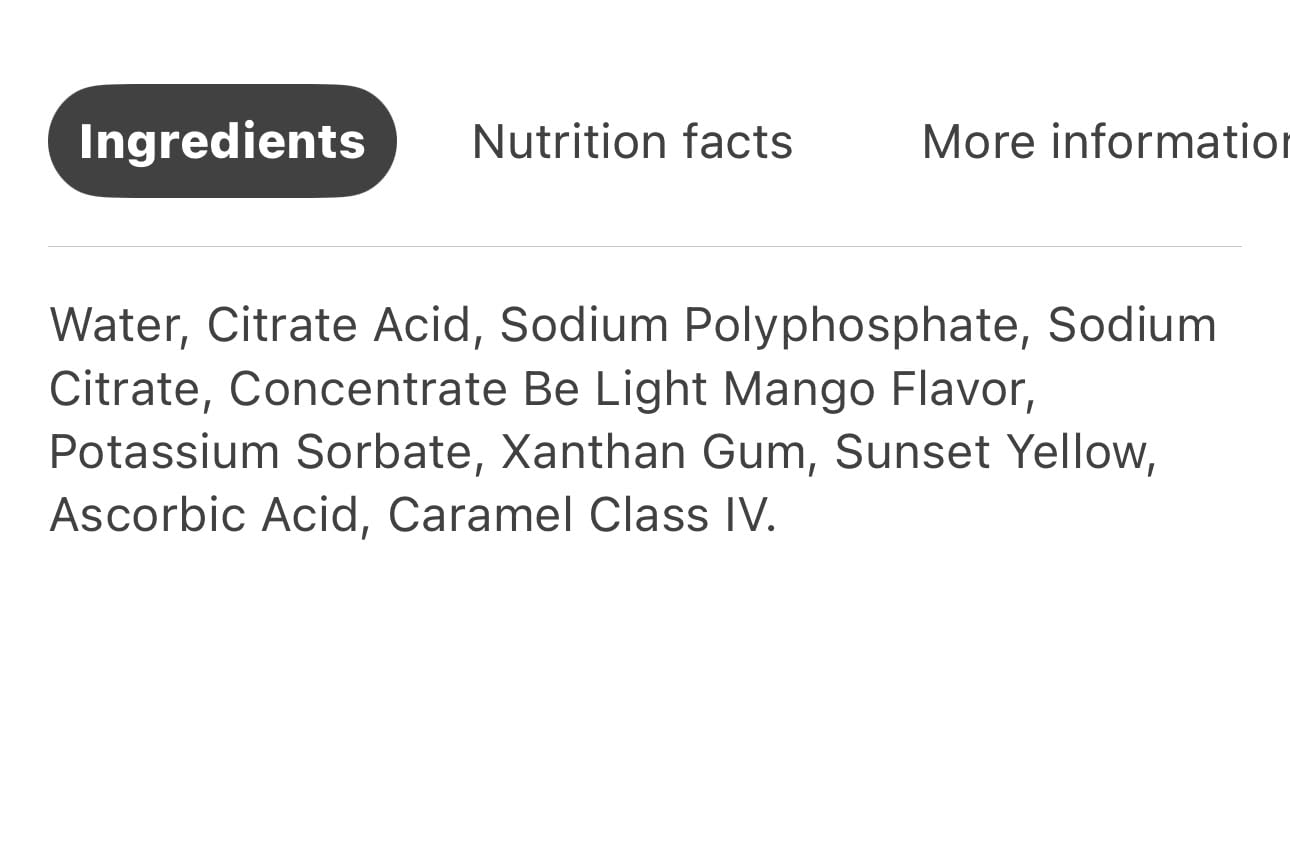 4 x be light mango flavored water zero calorie zero sugar