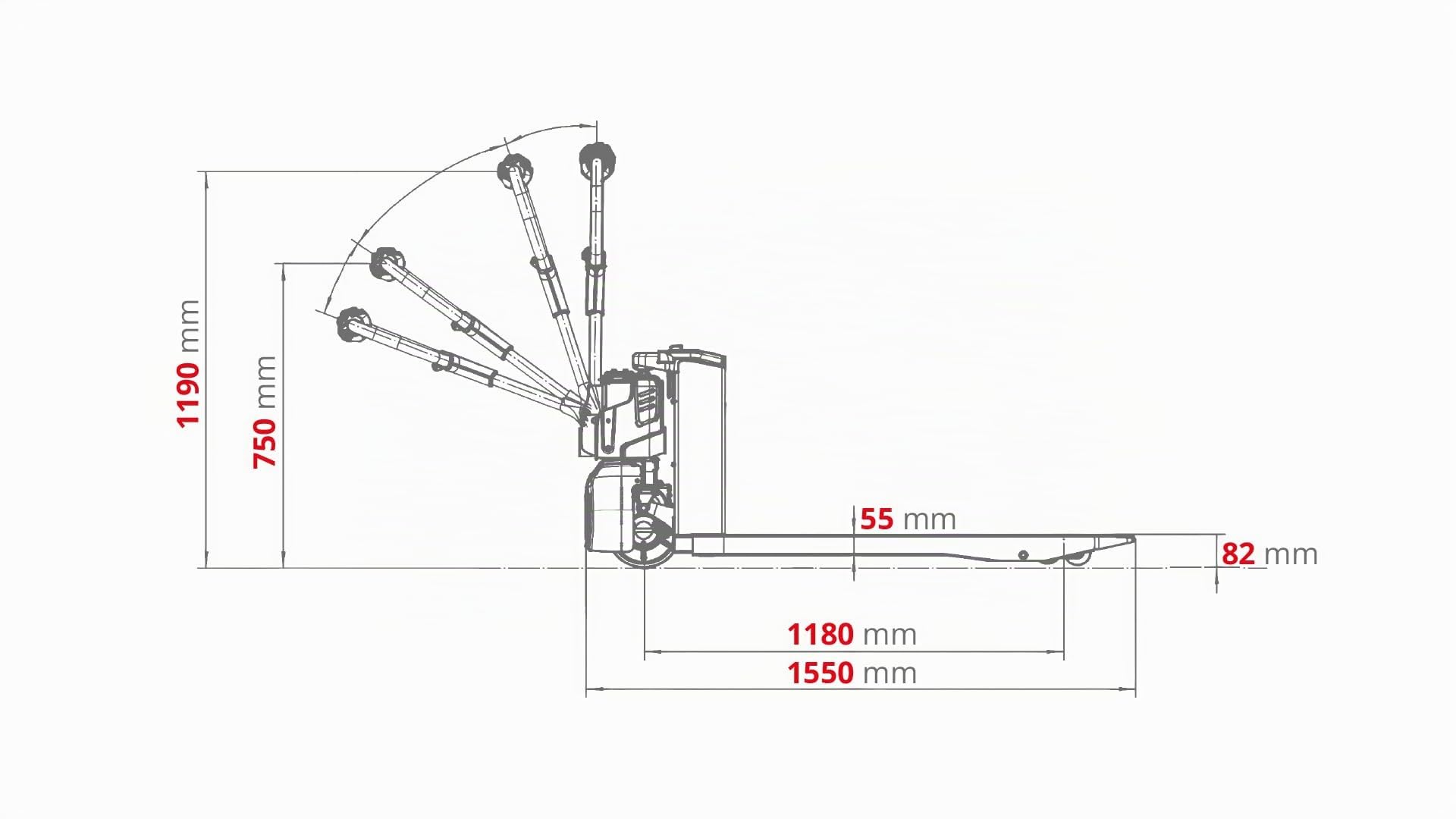 Chariot Élévateur Électrique Daimex | Capacité de Charge 1,500 kg | Longueur de Fourche 1,150 mm | Batterie Lithium-Ion 20 Ah | Volant en Polyuréthane | Rouleaux Tandem | Conçu pour un Usage
