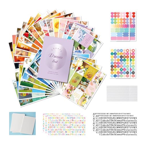 All-in-One Vision Board Kit – Foldable Board, 540 Pre-Cut Cards, 30 Sheets, Alphabet & Icon Stickers, Labels & Photo Corners for Intention Setting, Manifestation-Inspired Goal Planning (Pastal Purple)