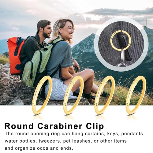 Image of CooBigo 10Pack 1-1 /2 inch inch Large Round Carabiner Clips, Metal Spring O Rings for Organizer Key Rings, Paracord Keychain Lanyard, Pet Chains, Purse Hardware, Key Snap Hooks DIY Accessory (Gold)