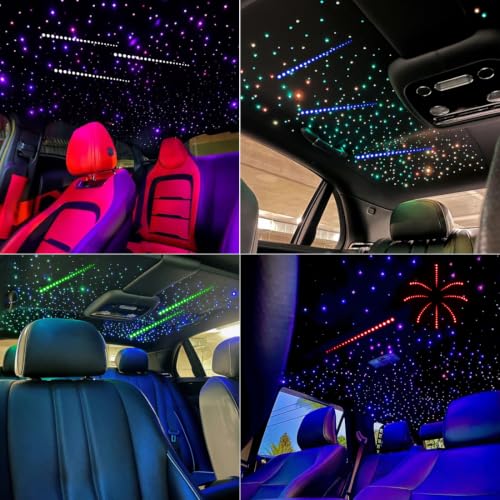 Image of AZIMOM Dual Color 20w Twinkle Fiber Optic Starlight Headliner Kits1000pcs 0.03in 13.1ft, RGB Meteor Shooting Star, Sound Activated Remote APP Control Home Car Ceiling Decor