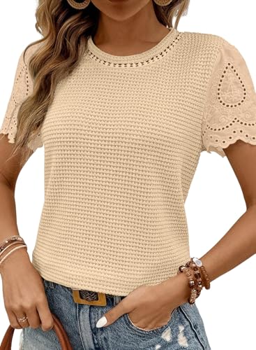 SHEWIN Womens Shirts Casual Crewneck Short Sleeve...