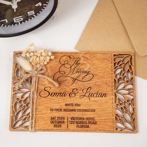 Floral Wooden Wedding Invitation, Rustic Wedding Invitation with ...