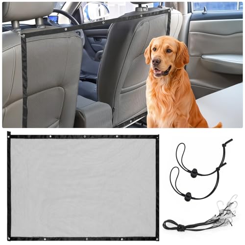 Grevosea Hundenetz Auto Schutznetz Trennnetz Tragbares Doppelschicht Auto Sicherheitsnetz 108 * 75cm Verstellbares Sicherheitsnetz mit 4 Haken Fahrzeug Sicherheitsnetz für Hunde für SUV Rückhaltenetz