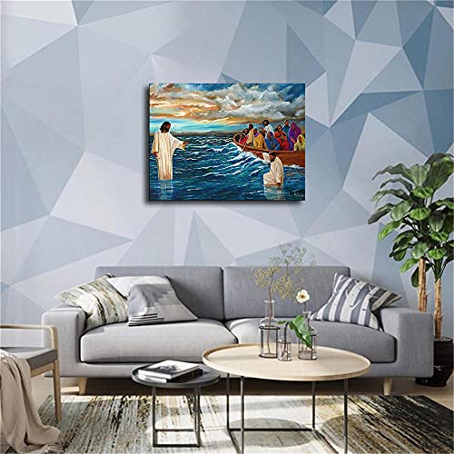 African American Black Jesus Walking On Water Canvas Wall Art Poster Picture Print Home Room Decor Mural -261 (12X16Inch-Framed) #TOP25