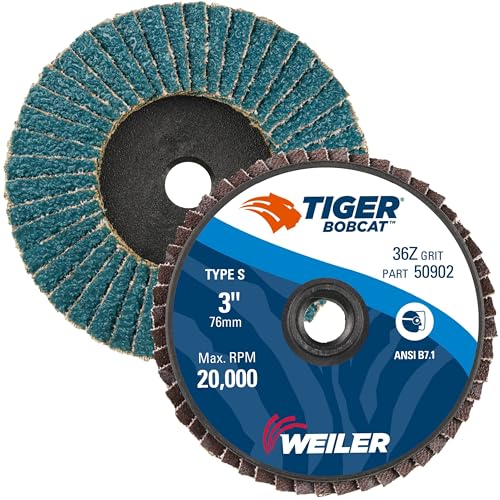 Image of Weiler 50902 3 inch Bobcat Mini Abrasive Flap Disc, Conical (TY29), Type S Mount, 36Z (Pack of 10)