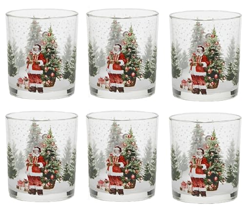 6 Bicchieri in vetro decoro natalizio rosso decorazione albero e babbo natale per una tavola festosa addobbi di casa cl25 idea regalo