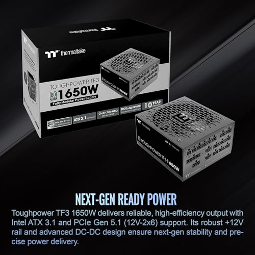 Image of Thermaltake Toughpower TF3 1650W; ATX 3.1; x2 Native PCIe 5.1 12V-2x6; Dual-Color H++ Connectors; Multi /Single Rail OCM Toggle; 100% Japanese Capacitors; 80 Plus Titanium; PS-TPD-1650FNFATU-1
