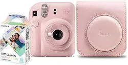 Kit Câmera Instax Mini 12 com pack 10 fotos Mermaid Tail e Bolsa Rosa