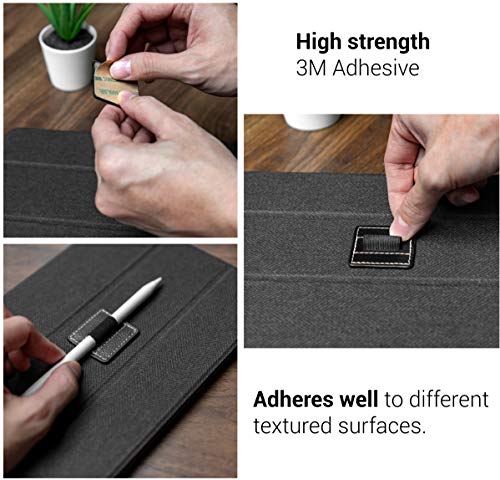 Tineeowl Pen Holder For Apple Pencil (Improved), Adhesive Loop For Books, Surface Laptop, Journal & More - 3M Self-Adhesive Vegan Leather Elastic Pencil Loop (3 Pack) - Black #TOP4