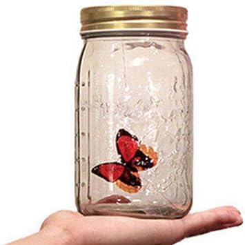 Butterfly in a Jar, Glass Animated Butterfly In A Jar With LED Light Gift Decoration Red