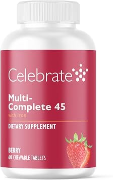 Celebrate Vitamins Multi-Complete Chewables, 45mg Iron Daily Bariatric Multivitamin for Sleeve Gastrectomy and Gastric Bypass Surgery Patients Essential Vitamins & Minerals - Berry 60 Tablets