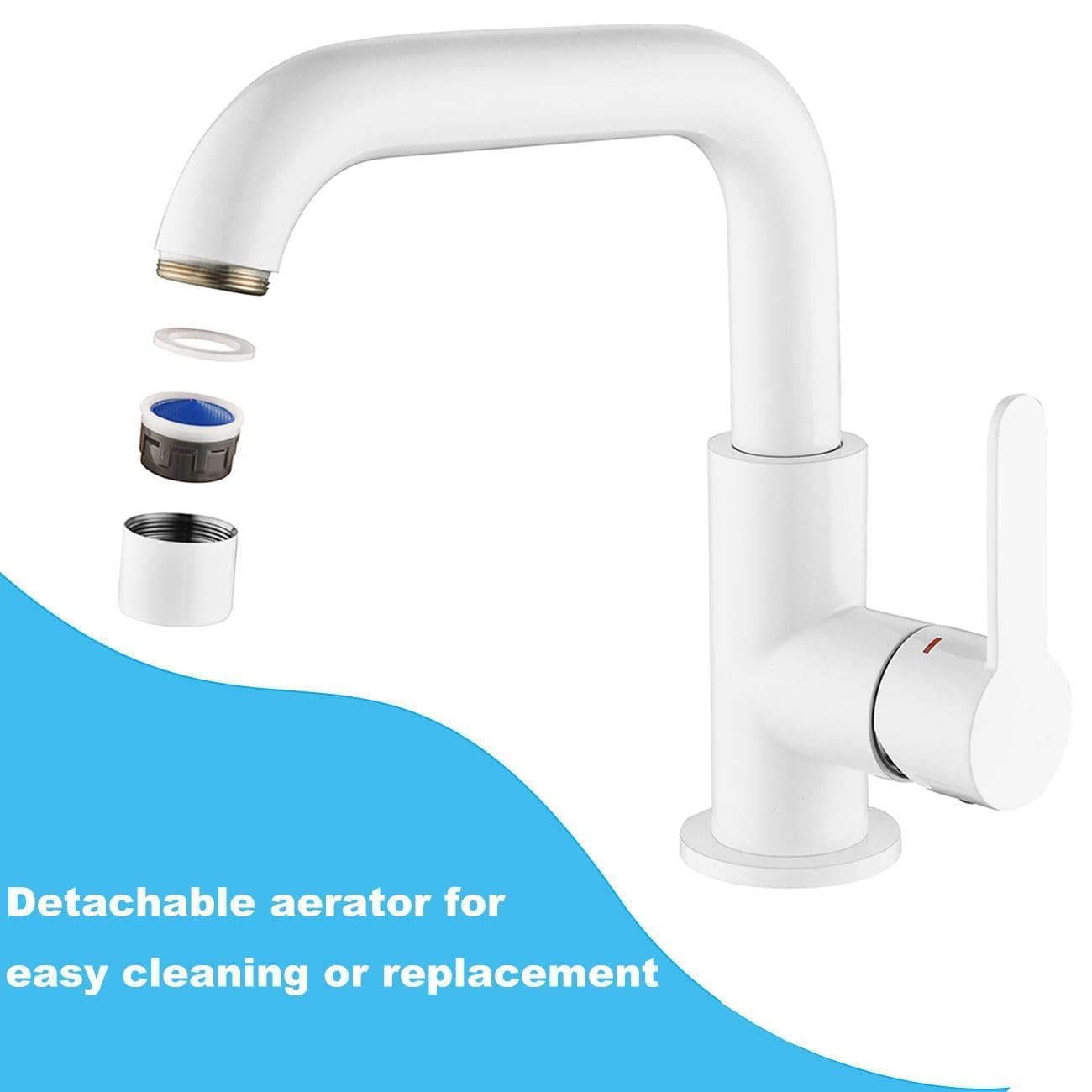 ONECE Rubinetto Bagno Lavabo Bianco, Miscelatore Monocomando Girevole a 360°, Acciaio Inox 304, Aeratore Rimovibile, Rubinetti Acqua Calda e Fredda, Senza Piombo - 3
