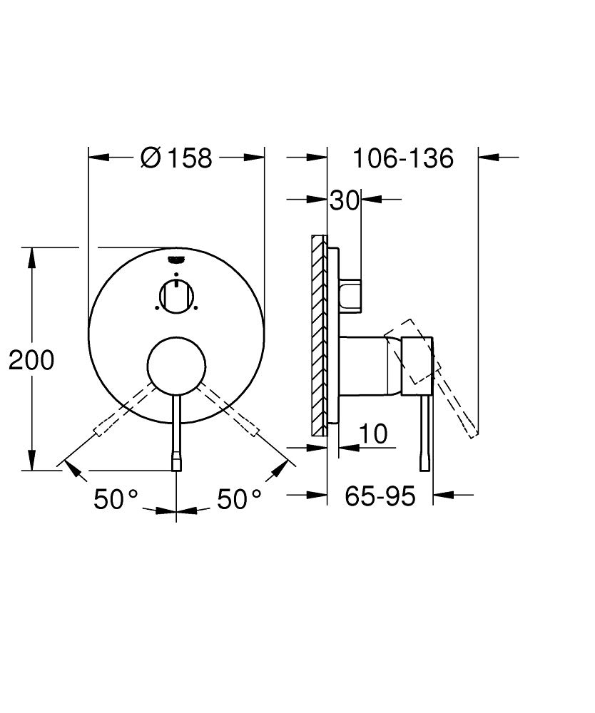 GROHE Essence - Grifería de ducha para 3 salidas (Grifo para ducha o bañera, mezclador monomando con palanca metálica y acabado duradero, para Rapido SmartBox), cromo, 24092001
