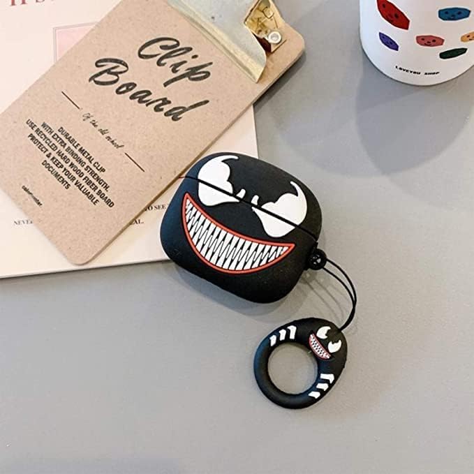 Image of Dezet Cute Soft Silicone Pouh Case for Airpods Pro GEN-2 (2022) � 3D Cartoon Animal Character Cover with Keychain Ring, Shockproof & Dustproof Protective Case for Kids & Girls (Venom)