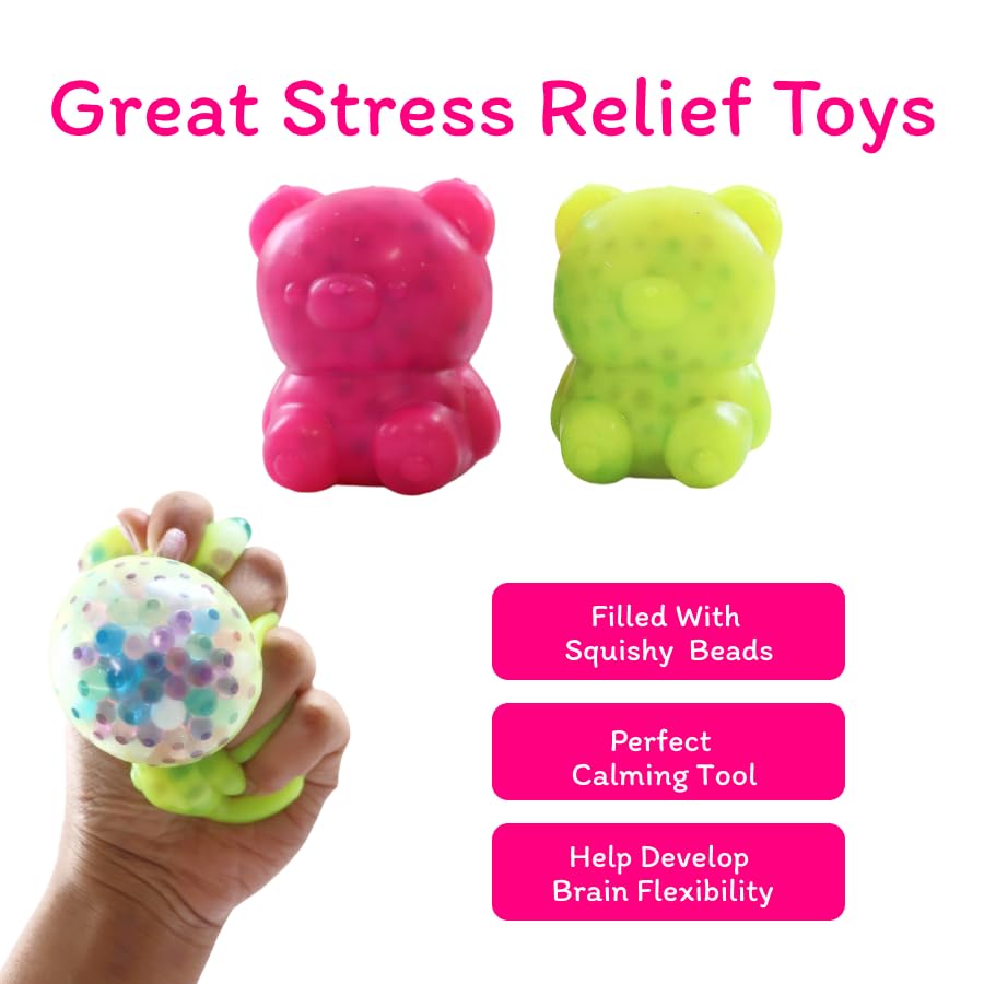 Image of Joy BY SCOOBIES Beady Bear - Soft Squishy Stress Relief Toy for Kids | Sensory Fidget Toy with Beads | Safe Non-Toxic Material | Washable & Reusable | Portable Calm Toy for Boys & Girls