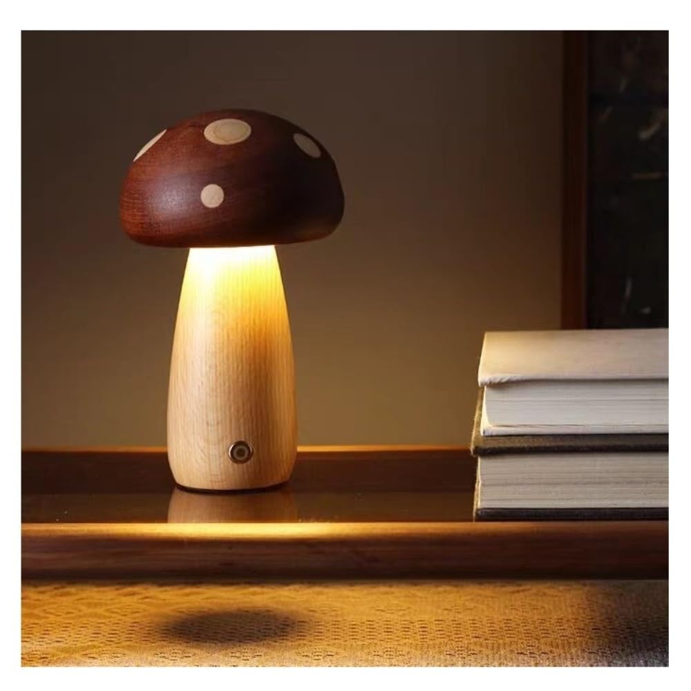 Drewniana lampka nocna LED z grzybem, sterowanie dotykowe, ściemniana lampka nocna do pokoju dziecięcego, idealne nastrojowe światło na urodziny