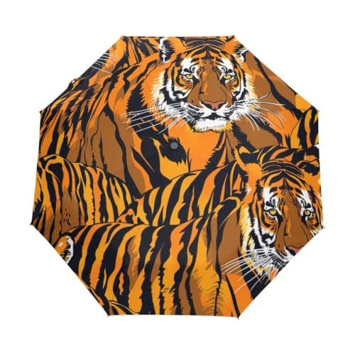 Parapluie tigre orange automatique et résistant au vent pour vos voyages et sorties à la plage