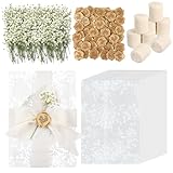 Vellum Jackets for 5x7 Invitations, 50 Sets Wedding Invitation Envelopes Floral Vellum 5x7 Paper Liners Kit Accessories Wedding Invite for Invitations DIY Gold Wax Seal Stickers