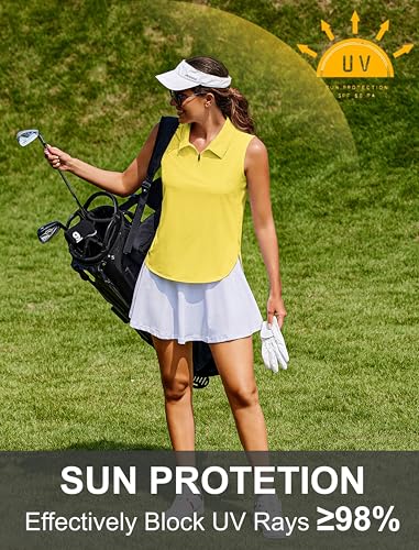 Image of PINSPARK Women Golf Shirts Sleeveless UPF 50+ Tennis Polo V-Neck Quick Dry Athletic T Shirt 1 /4 Zip Collar Workout Tank Top