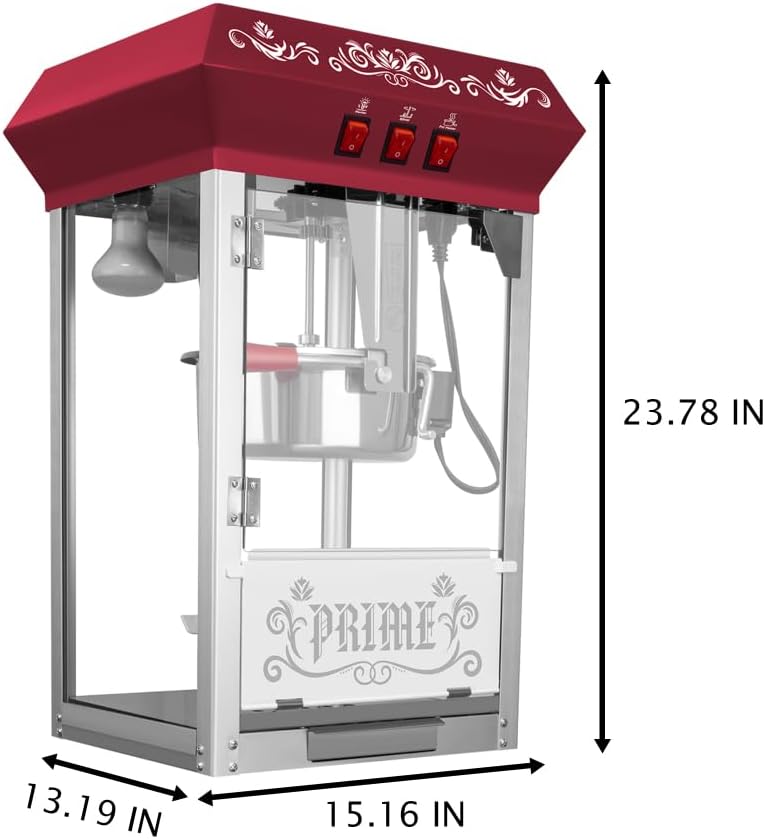 Commercial Popcorn Machine, 12 Ounce Kettle Stainless Steel Popcorn Popper with Tempered Glass and Warming Deck, 800W Countertop Popcorn Maker for Parties, Home Theaters, Business and Events