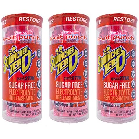 Sqwincher Zero Fruit Punch Qwik Stiks 10 Pack Sugar Free Electrolyte Replenishment (Pack of 3)3 Cover