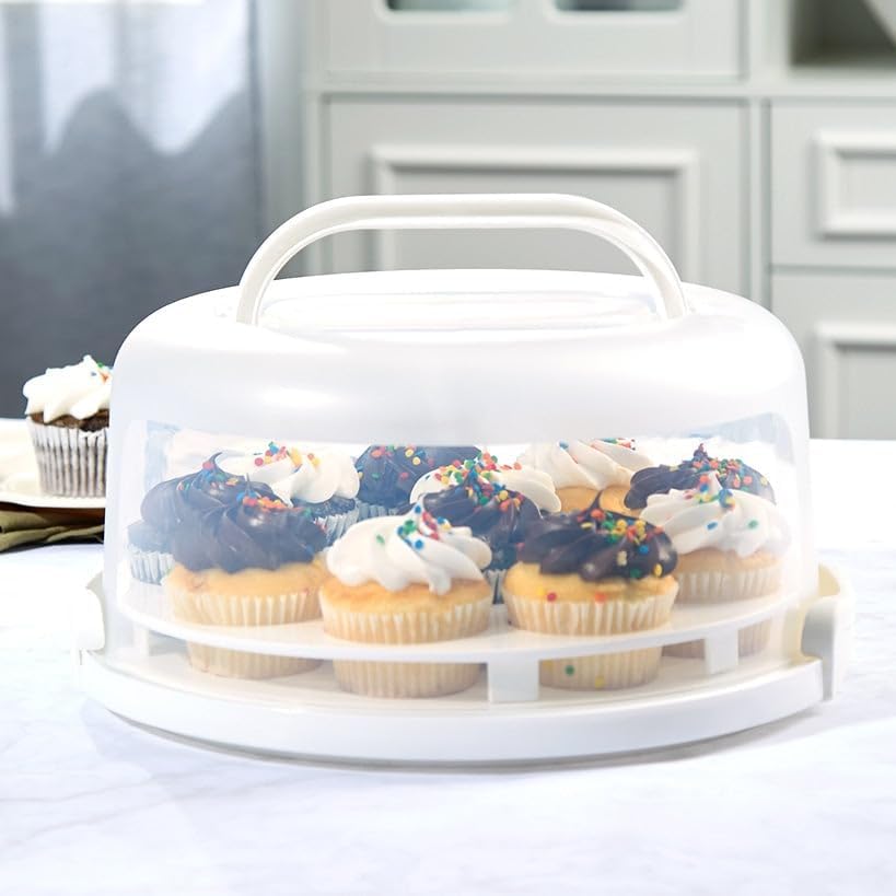 The Lakeside Collection Round Plastic Multifunctional Cake or Cupcake Carrier With Lid
