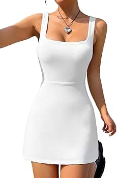 ワンピース [YOUHEE] SQUARE NECK SLEVELESS DRESS WHITE LOOBIS Women's 2024 Summer Backless Mini Dress White Solid