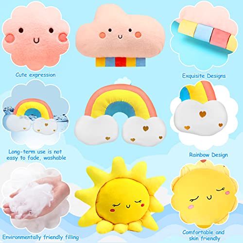 Queekay 3 Pcs Moon Star Cloud Cushion Soft Plush Pillow Nursery Stuffed Throw Cushion Kids Cute Children Pillow for Baby Room Reading Nook Decorations Gift(Rainbow, Cloud, Sun) - Image 6