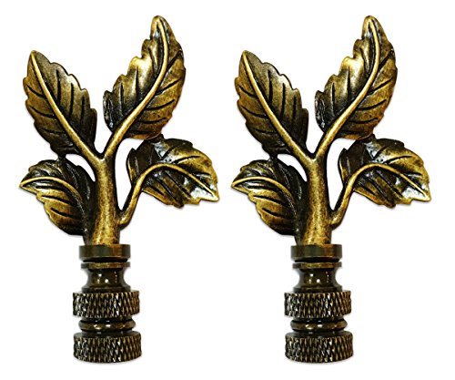 Royal Designs Elegant Leaves Lamp Finial for Lamp Shade- Antique Brass Set of 2