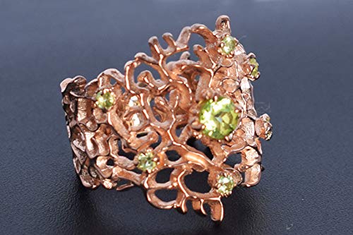 Bague en argent 925 et péridot véritable éclat or rose d'exception - 2