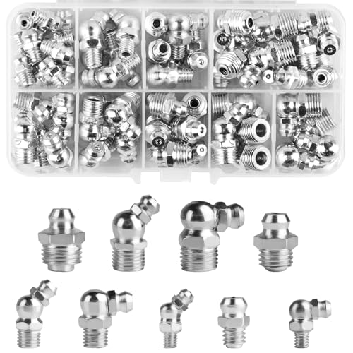 70 STK Schmiernippel Sortiment Schmiernippel Set M6 M8 M10 für Fettpresse Gerade und Abgewinkelt 45 90 180 Gerader Hydraulik Fettnippel Kegelnippel Kegelschmiernippel für Schmierpressen