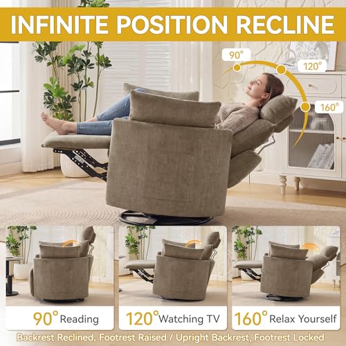 Image of HUBSON Manual Recliner Chair,Swivel Glider Rocking Chair Nursery, Tan