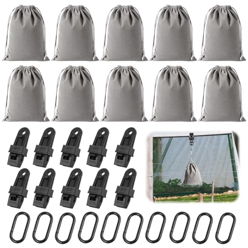 Solivive 10 Stück Tragbare Gewichtstasche für Pavillon-Vorhänge im Freien, mit 10 Gewichtstaschen, 10 Karabiner und 10 Clips, Sandsack Gewichte für Zelten, Außenvorhängen, Tischdecken