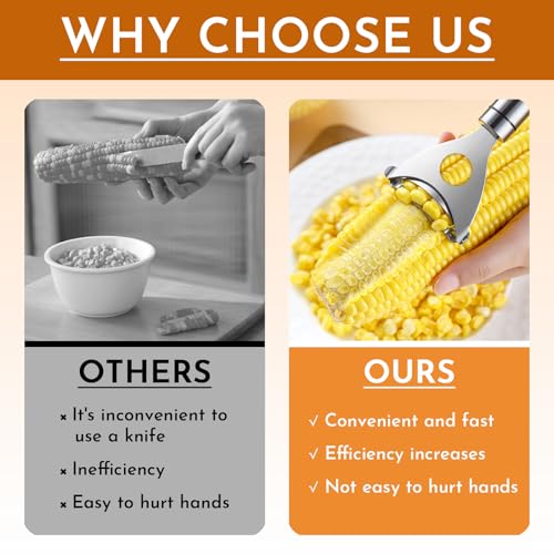 2Pcs Stainless Steel Corn Peeler & Kernel Remover Tool - 3-in-1 Corn Cob Stripper for Corn on the Cob, Pepper Seed Corer & Vegetable Slicer - Multi-Function Kitchen Gadget with Non-Slip Grip (Silver)
