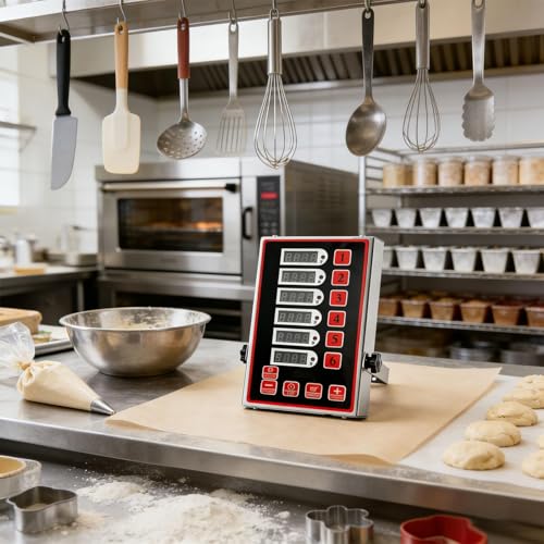 Temporizador digital para cocina, reloj de cuenta regresiva de 6 canales con volumen fuerte, cronómetro multietapa, recordatorios de agitación, acero inoxidable, diseño compacto