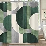 Mitpok Green Shower Curtain 72Wx72H Teal Modern Dark Green Abstract Wavy Swirl Minimalist Geometric Semicircle Bathroom Decor Contemporary Simple Bath Curtain Fabric Polyester 12 Pack Hooks