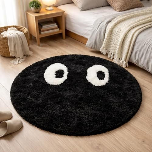 Image of Ultra Soft Plush Shaggy Polyester Round Area Rug for Kids Playroom Nursery Bedroom and Safe Indoor Play Spaces - (Googly Eyes, Round, 5x5 feet)