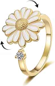 Amazon.com: Rotatable CZ Purple White Daisy Flower Ring for Women