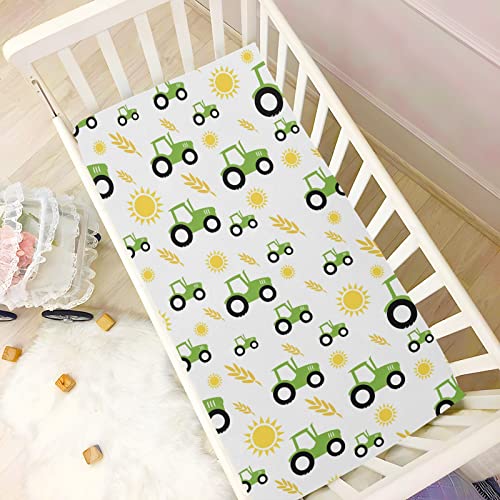 Image of Tractor Farm Crib Sheets Soft Breathable Fitted Baby Crib Sheets Mattress Cover for Girl Boys, 52 inch x 28 inch x 9 inch