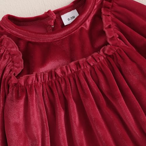 Thorn Tree Newborn Baby Girls Christmas Clothes Long Sleeve Velvet Ruffle Romper& Headband Fall Winter Outfits4